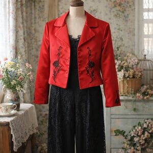 Vintage Y2K Bianca Nygard Petite Red Blazer With Black Thread Embroidery